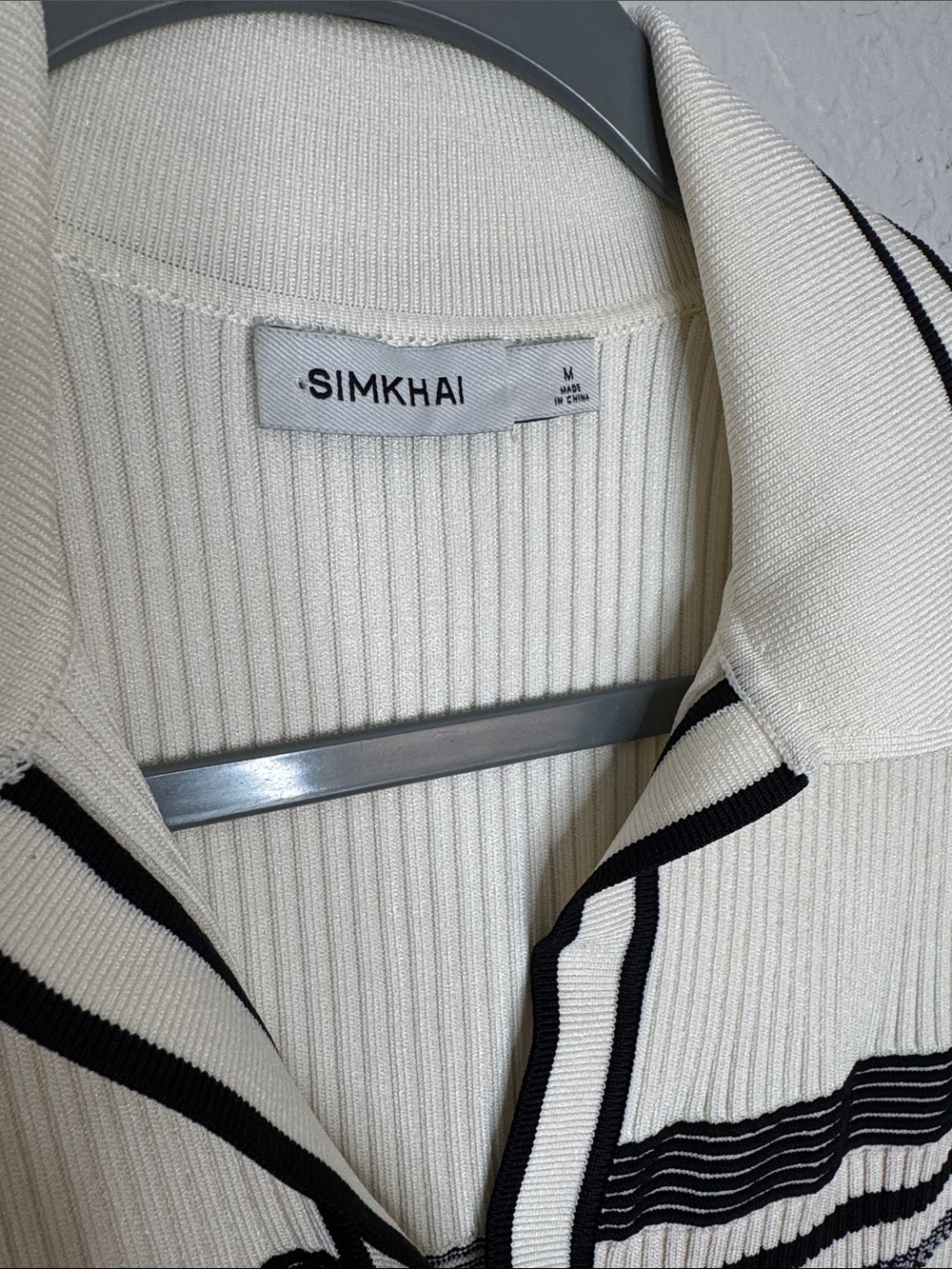 NEW SIMKHAI Dessie Striped Ribbed Knit Mini Dress Medium Cream Black - Picture 3 of 7